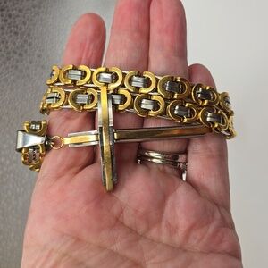 Stainless Steel Silver & Gold Tone Cross Pendant Necklace